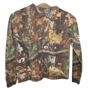 Fieldline Boys L 12 Hunting T-Shirt Green Brown Camouflage Pocket Cotton Blend